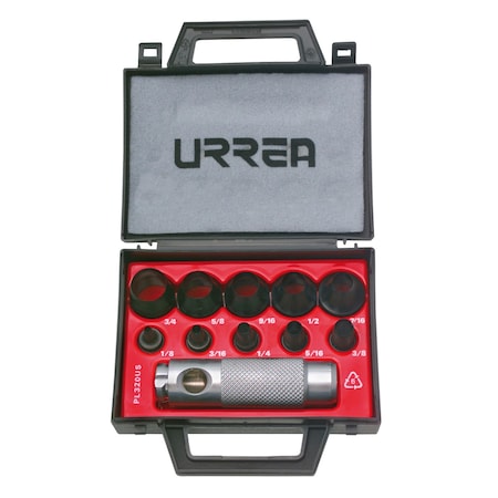 Urrea Hollow Punch From 1/8 in to 1-3/16 in Set 11Pc plastic case 49901